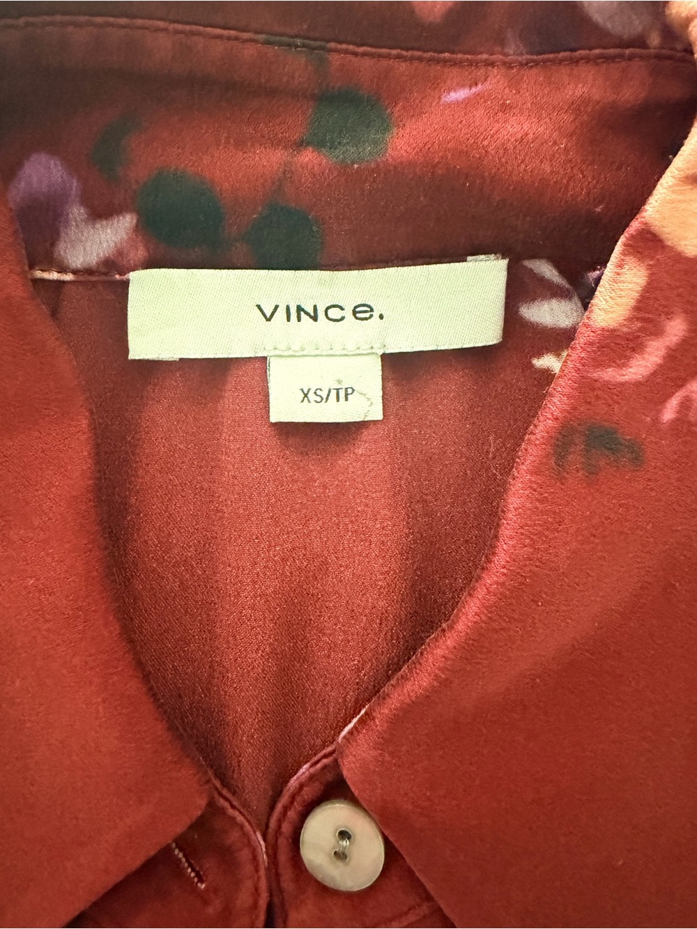 Vince Women's Rust Red Satin Button-Front Top - XS